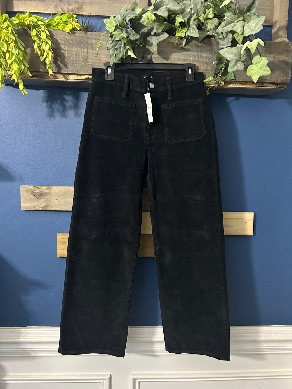 J. Crew Sailor Slim Wide Black Corduroy Pants Size 27 NWT